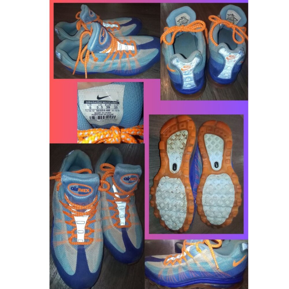 Nike Air Max 95 Dynamic Flywire Women’s Size 8 Blue/Bright Citrus Orange/White